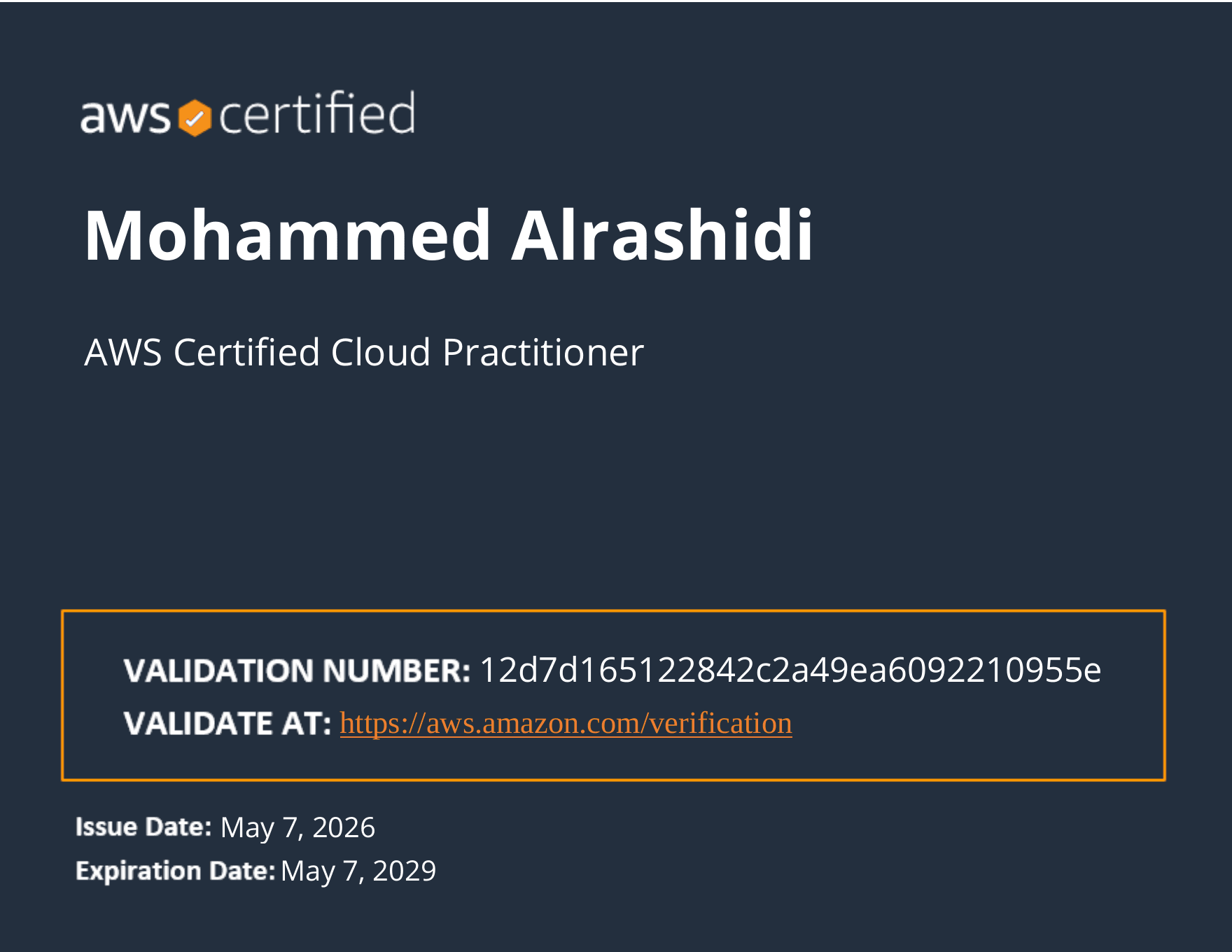 AWS Certified Cloud Practitioner certificate